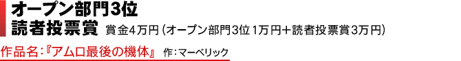 オープン部門3位 読者投票賞 賞金4万円（オープン部門3位1万円+読者投票賞3万円） 作品名：『アムロ最後の機体』 作：マーベリック