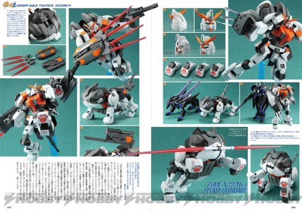 ▲『ガンダムビルドファイターズA／D』のマスコットとも呼べるニャイアガンダムです。大きな反響を呼び、レオーネ、アストレイと後継機が作られました。