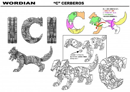 ▲“Ｃ"のケルベロス。しっかり三つ首の地獄の番犬です。複雑なモチーフと変形を見事両立！