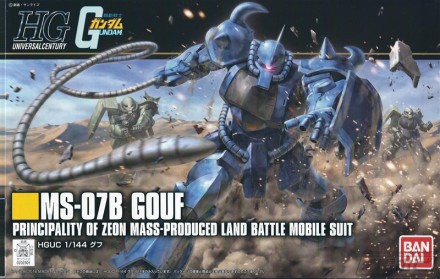 ▲HGUC 1/144 グフはこれが目印！ 製品パッケージです。ザク2機が随伴しているのがいいですね！